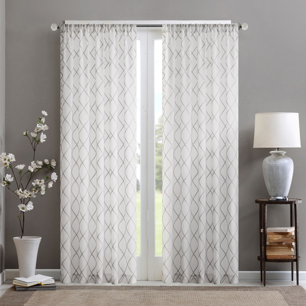 Irina - 84" Diamond Sheer Window Curtain - White / Gray