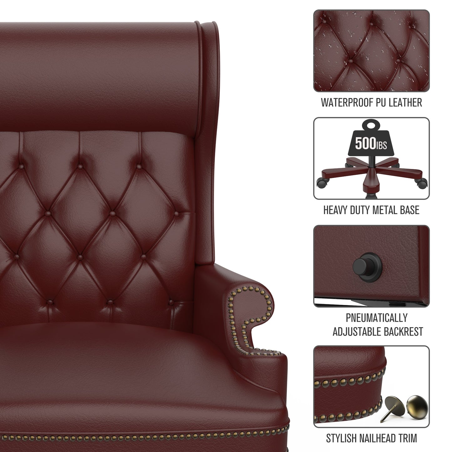 330LBS Executive Office Chair with Footstool, Ergonomic Design High Back Reclining Comfortable Desk Chair -  
Burgundy