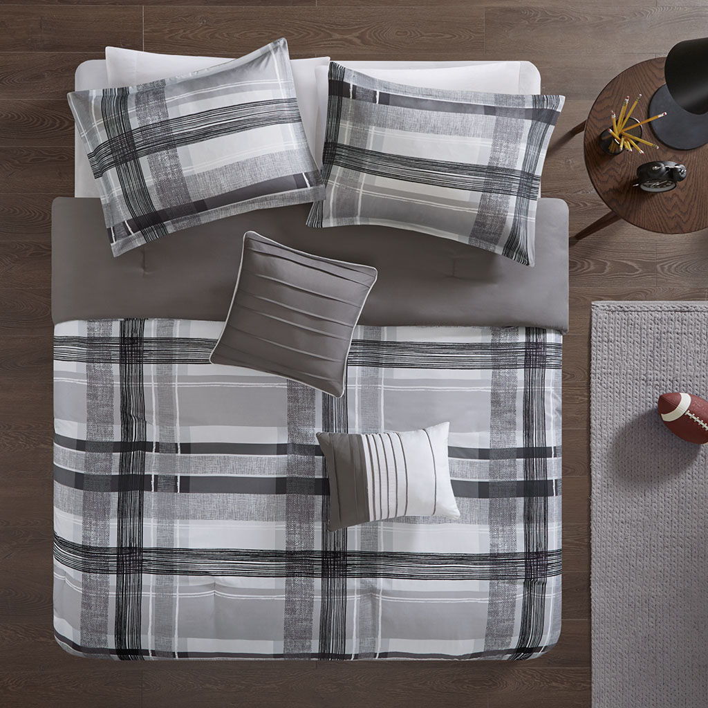 Rudy - Twin Plaid Comforter Set - Black