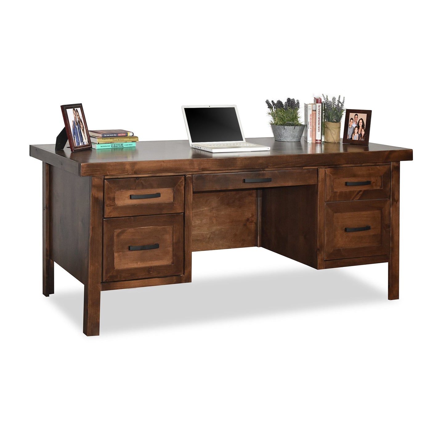 Bridgevine Home Sausalito 71 inch Executive Desk, No Assembly Required, Whiskey Finish