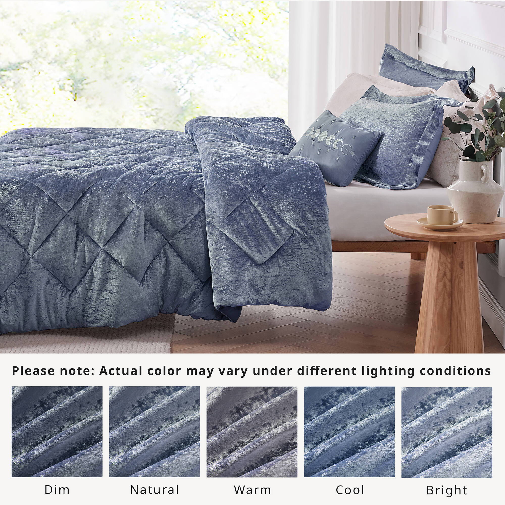 Felicia - Velvet Comforter Set With Throw Pillow - Blue