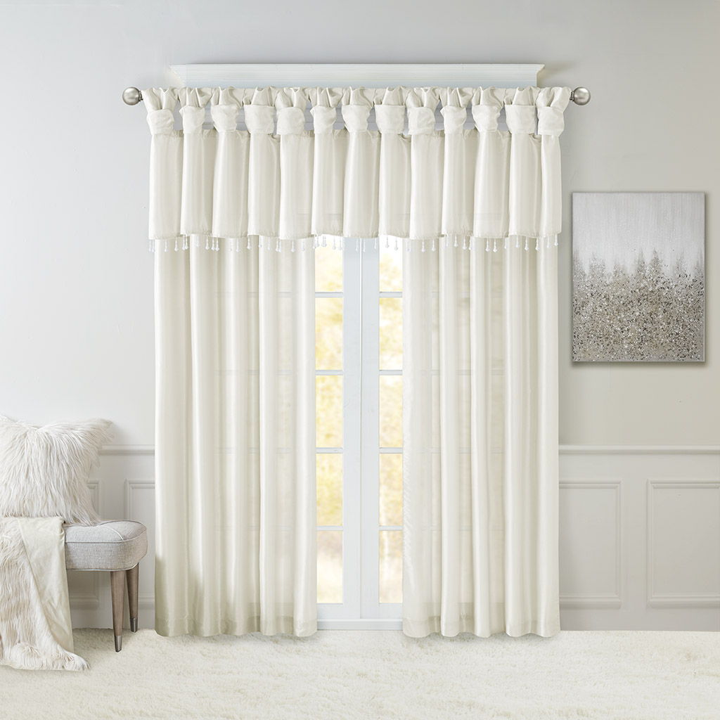 Emilia - Twist Tab Lined Window Curtain Panel Pair - White