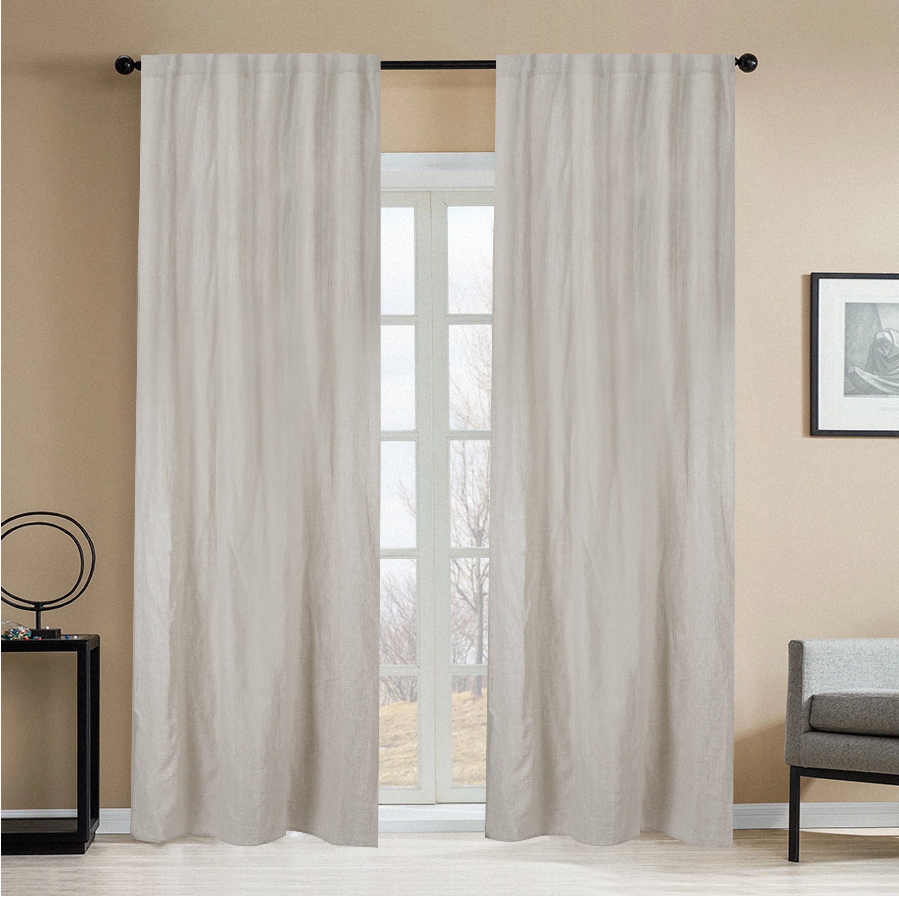 Newport Cotton Lining Window Curtains for Bedroom, Linen Curtains for Living Room, 96 Inches Long Curtains for Living Room, Greige