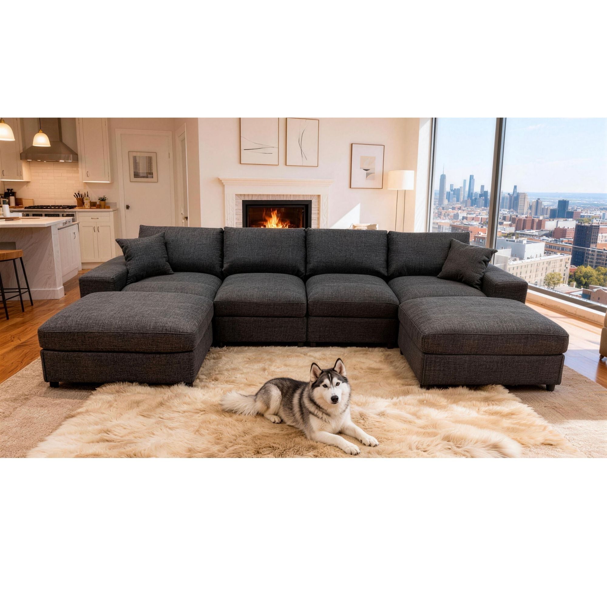 Sectional Sofa With 2 Ottomans And Toss Pillows