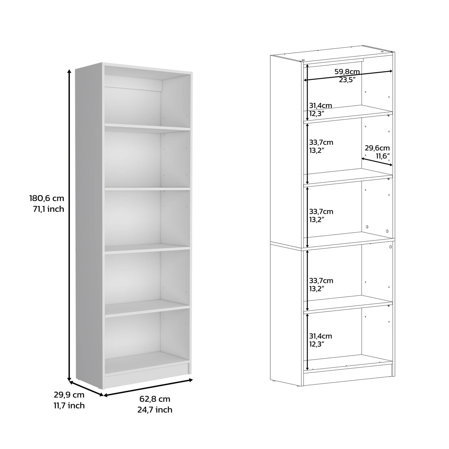 DEPOT E-SHOP Vinton 4-Tier Bookcase with Modern Storage for Books and Decor, White