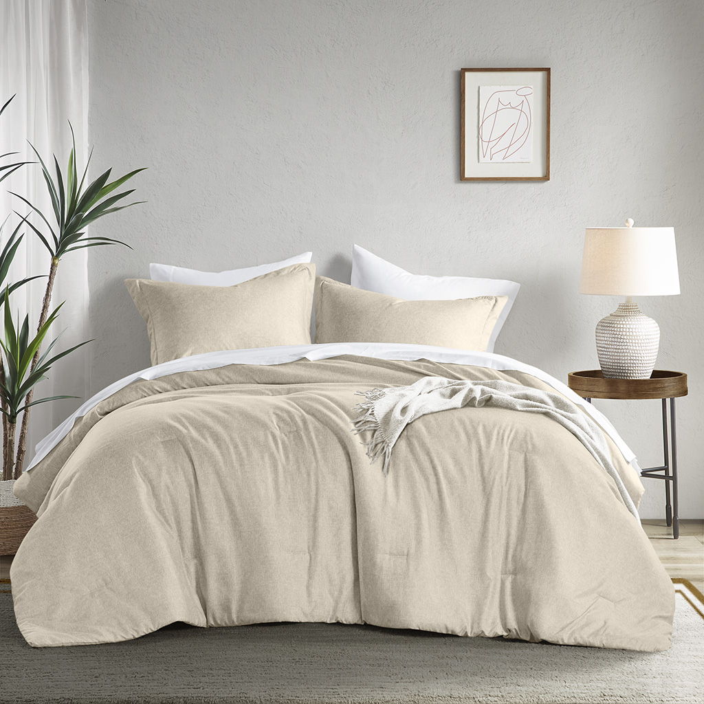 Camden - Twin/Twin Long Chambray Print Solid Comforter Set - Neutral