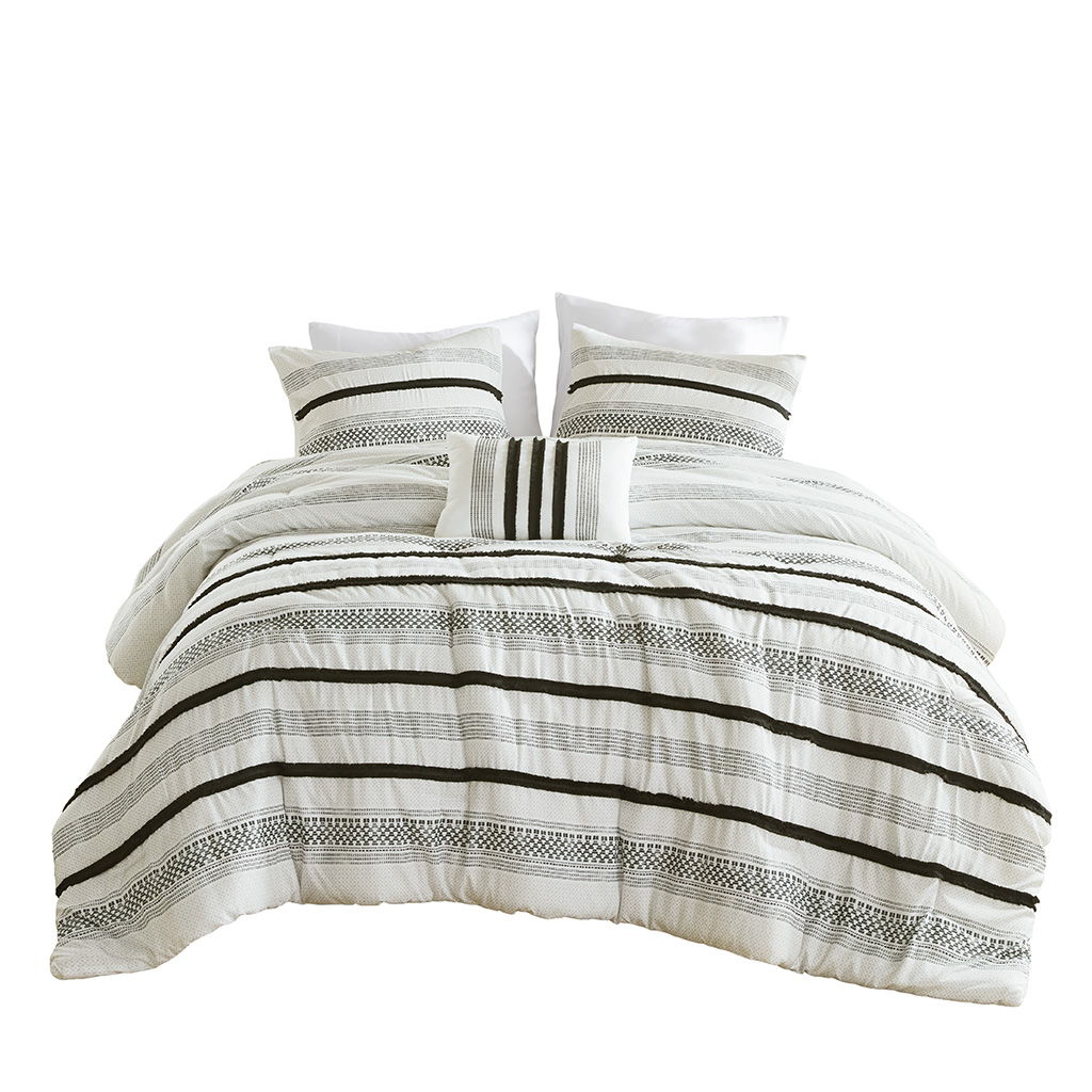 Carolina - 7 Piece Full/Queen Stripe Comforter And Quilt Set - Black