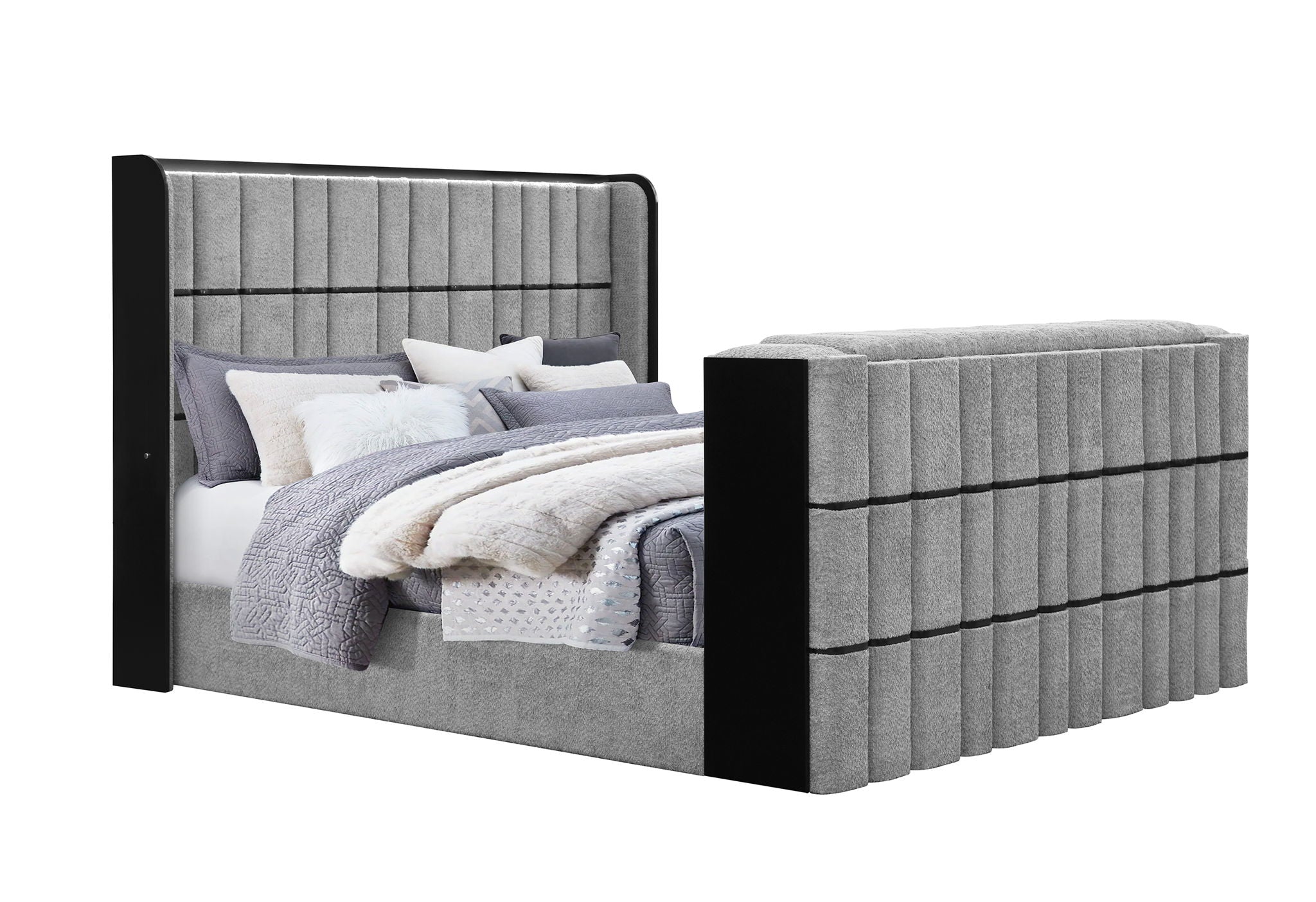 Isabella - King Bed Footboard With 50" TV Lift, EU And Bluetooth Speaker - Gray