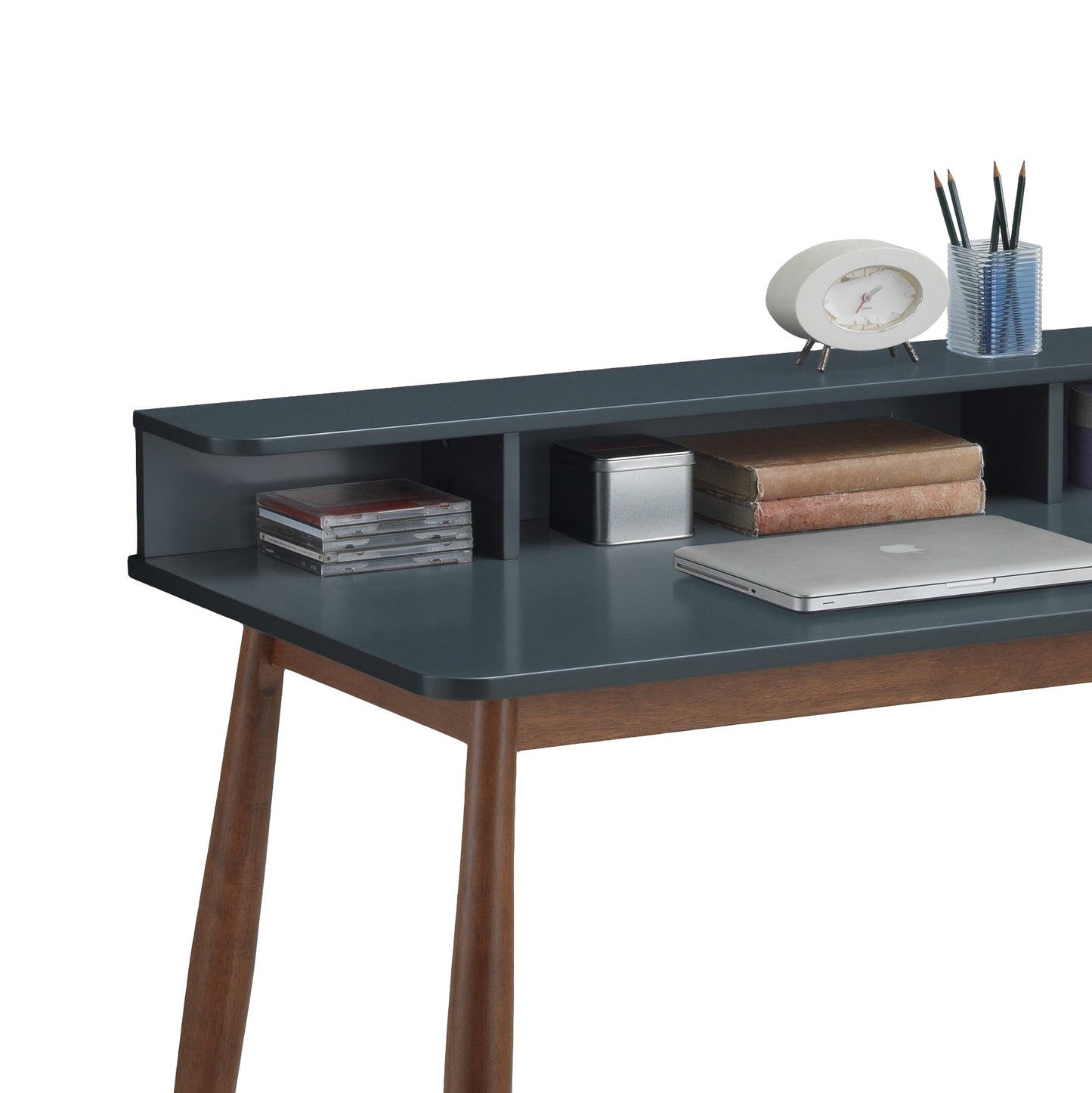 Roskilde Mid-Century Modern Wood Writing Desk with Hutch, Grey
