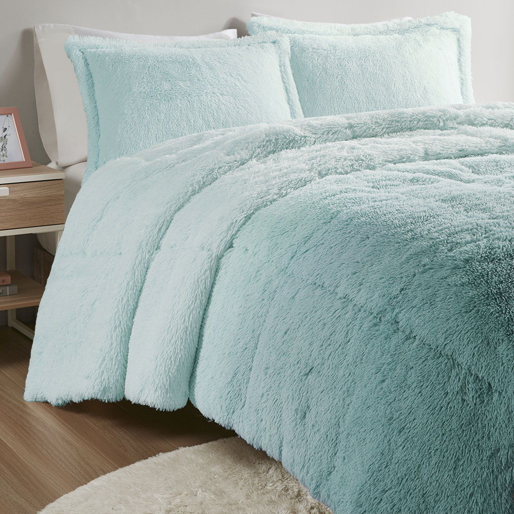 Brielle - King Ombre Shaggy Long Comforter Mini Set - Blue