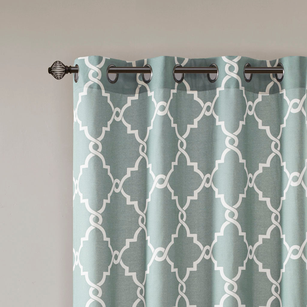 Fretwork Print Grommet Top Window Curtain Panel