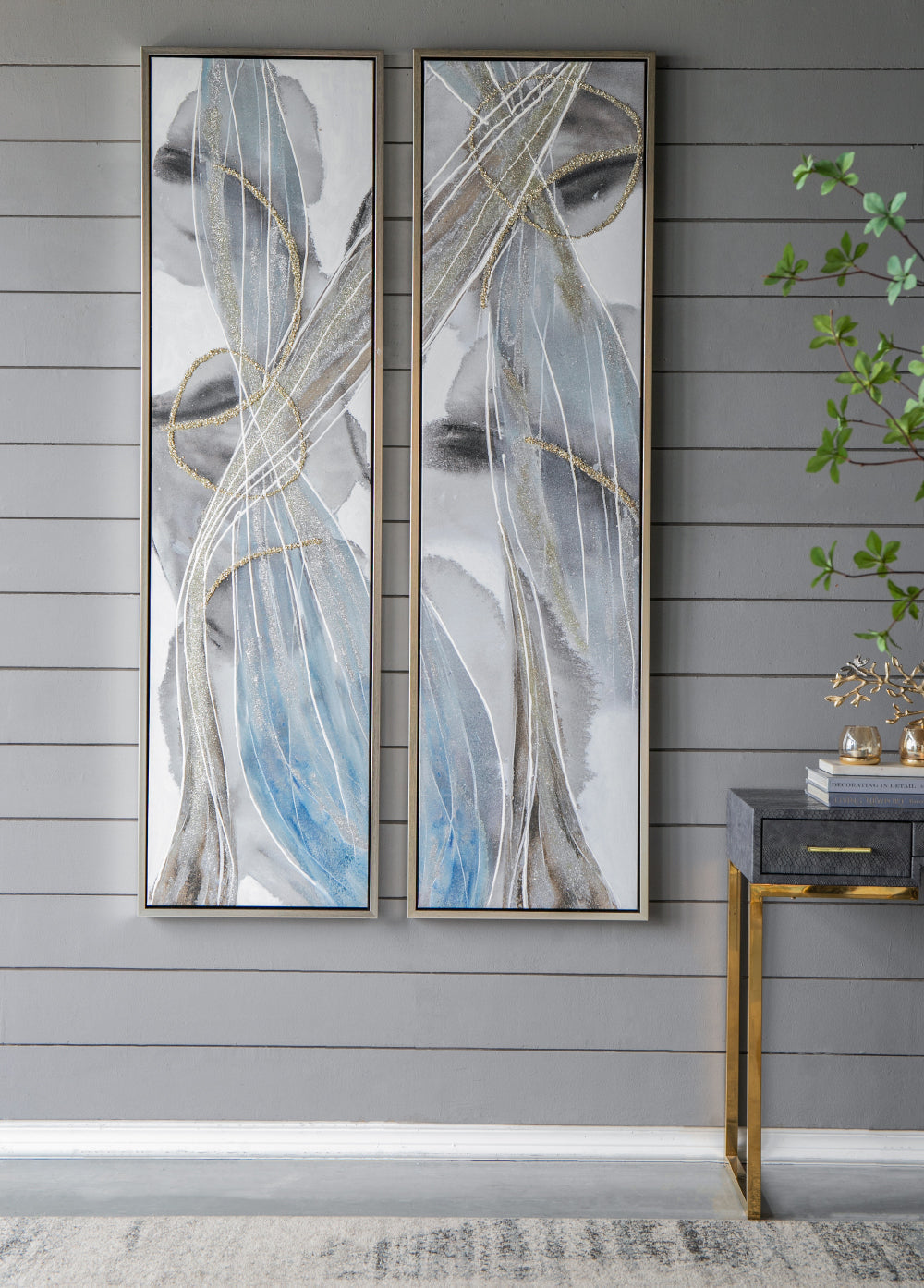 Set of 2 Elongated Modern Abstract Oil Paintings, Wall Art  for Living Room Dining Room  Bedroom  Office Entryway, 20" x 71"