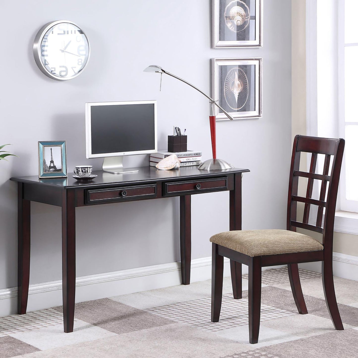 Dark Amber and Tan 2-Piece Writing Desk Set with Chair