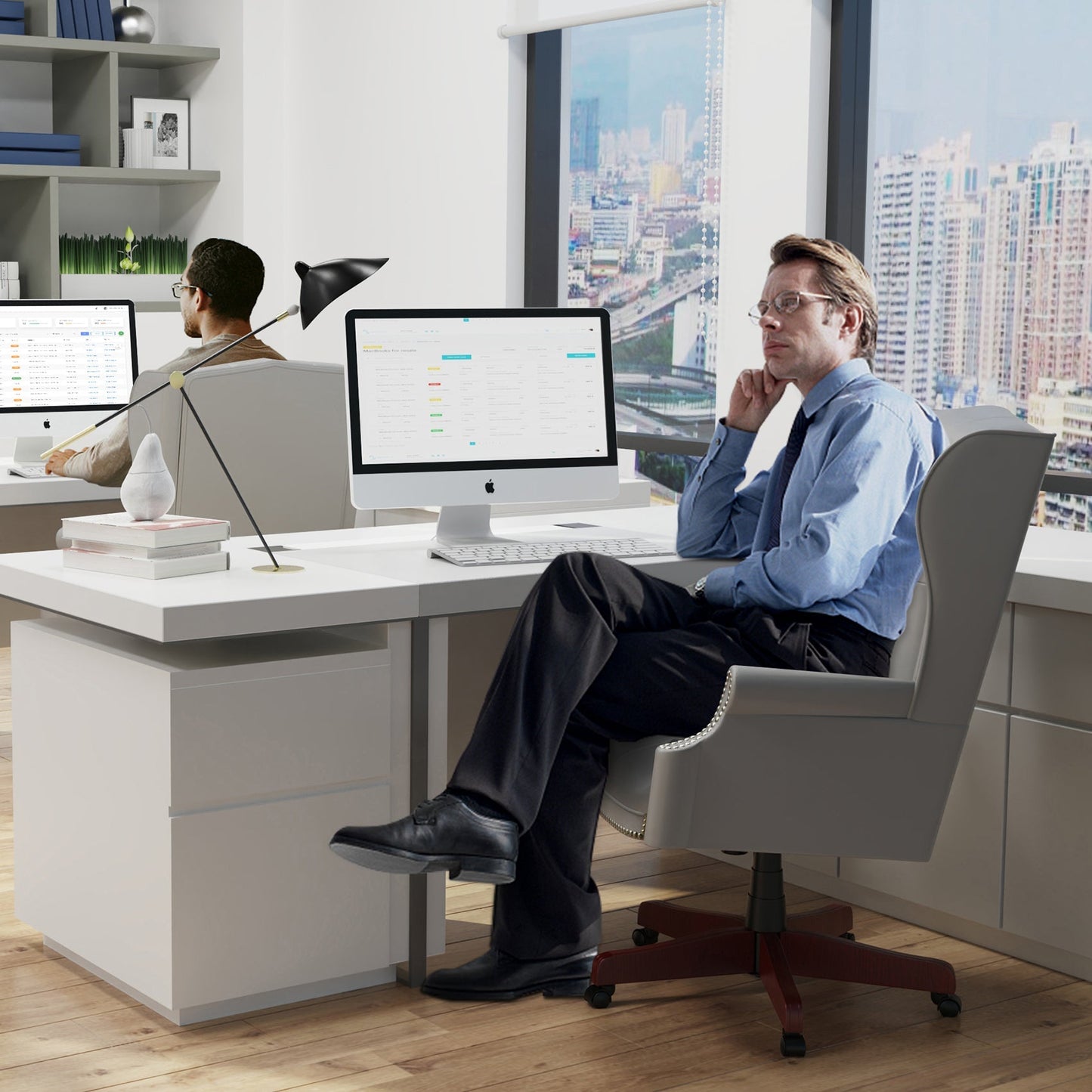 330LBS Executive Office Chair, Ergonomic Design High Back Reclining Comfortable Desk Chair - Grey