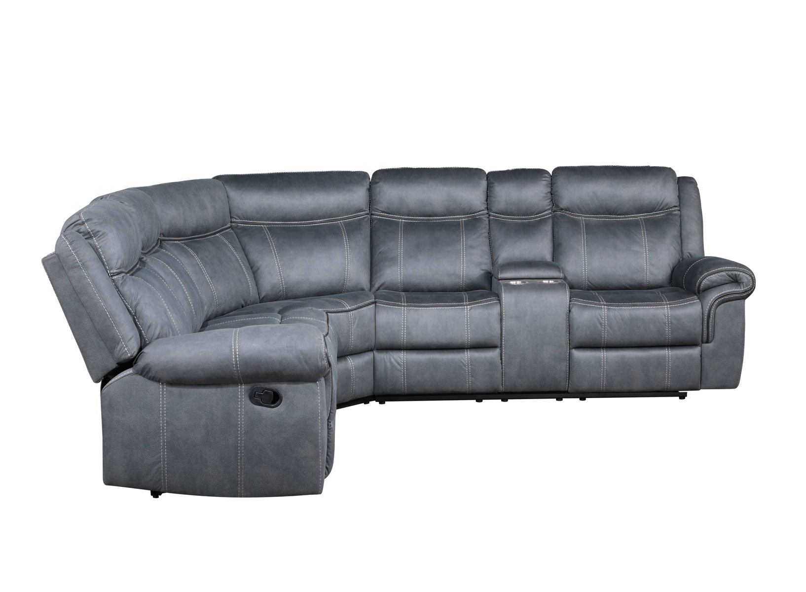 Dollum - Two Tone Nubuck Manual Recliner Sectional Sofa With USB Port Cupholder Console