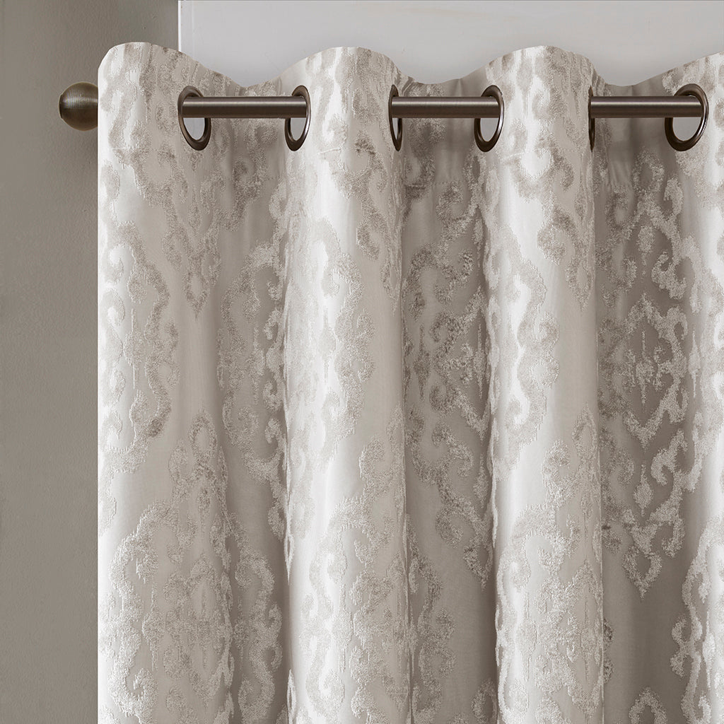 Knitted Jacquard Damask Total Blackout Grommet Top Curtain Panel