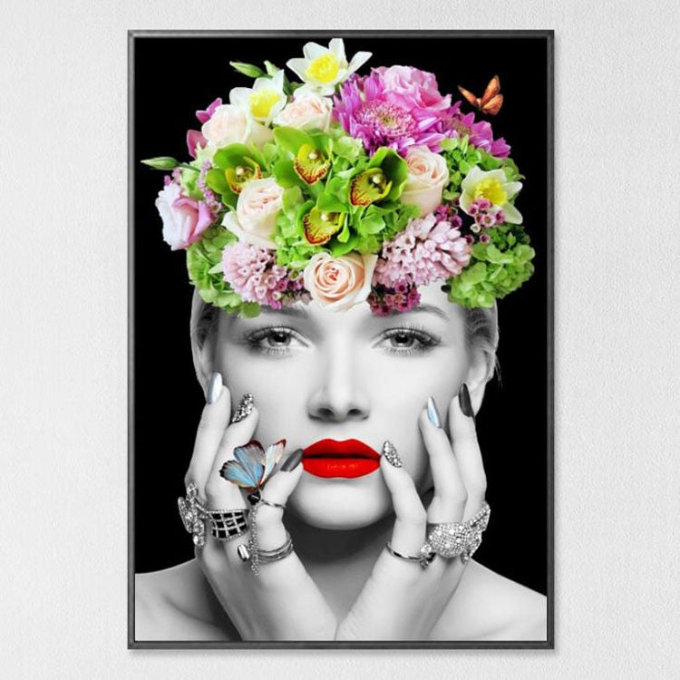 Modern Floral Feather Woman Abstract Fashion Style Canvas Painting Art Print Poster Picture Frame Wall Living Room Home Decor