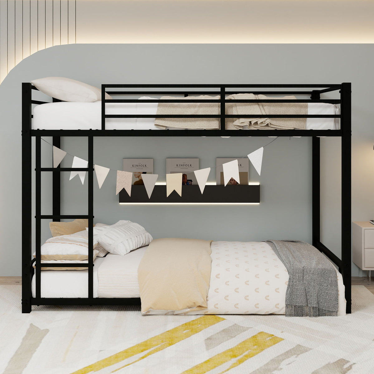Bunk Bed With Noise Reduction And Safety Guardrail