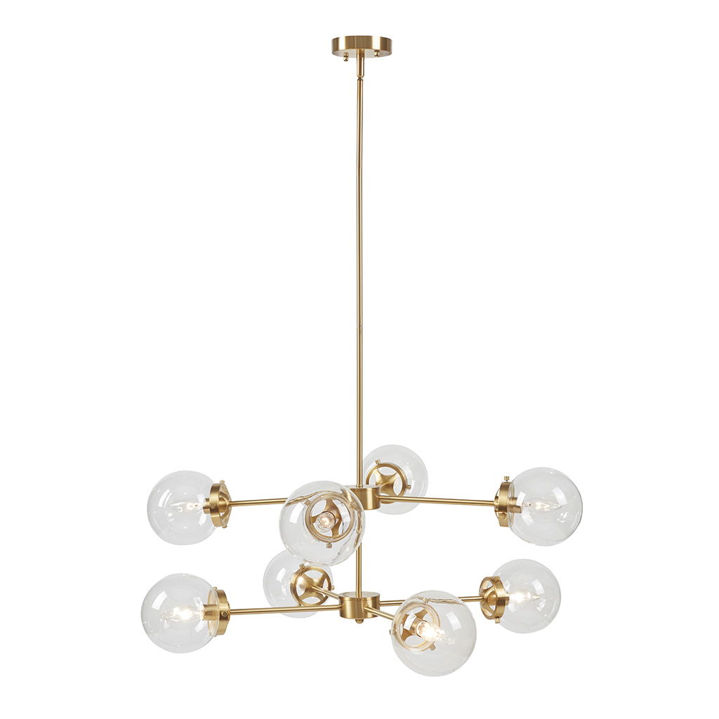 Calista - 8 Light Metal Chandelier With Globe Bulbs - Gold / Clear