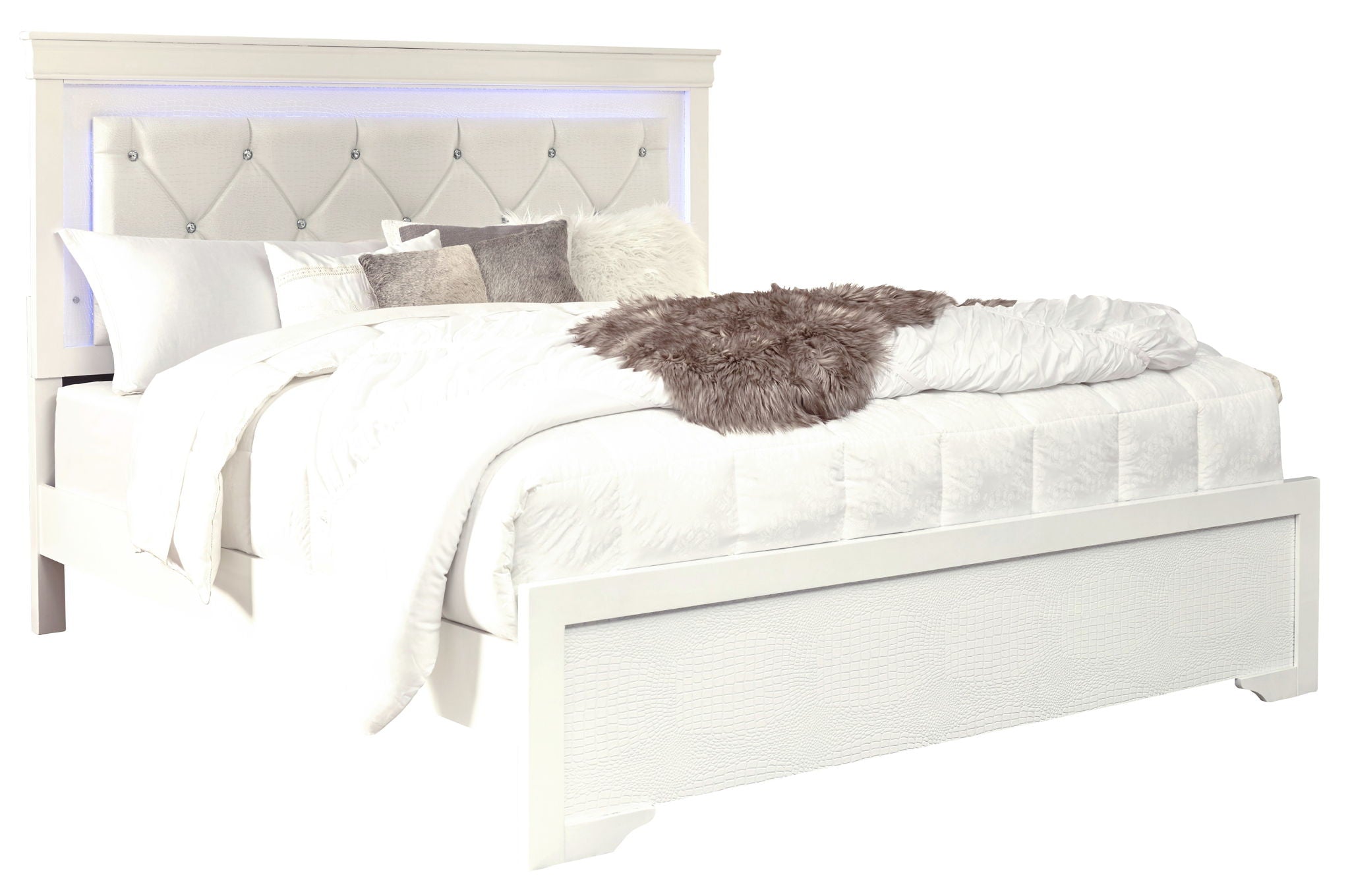 Pompei - Queen Bed Headboard With LED And Footboard - Metallic White