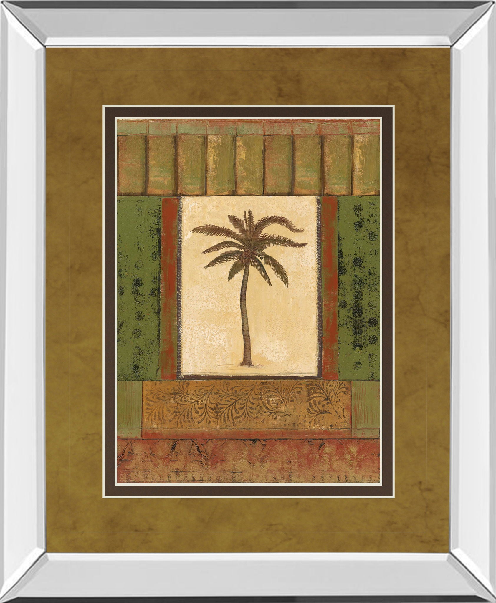 Classic Palm I By Rebecca Burton - Mirror Framed Print Wall Art - Light Brown