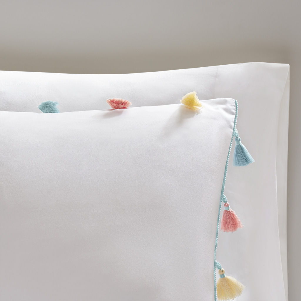 Tessa - Twin Tassel Comforter Set - White