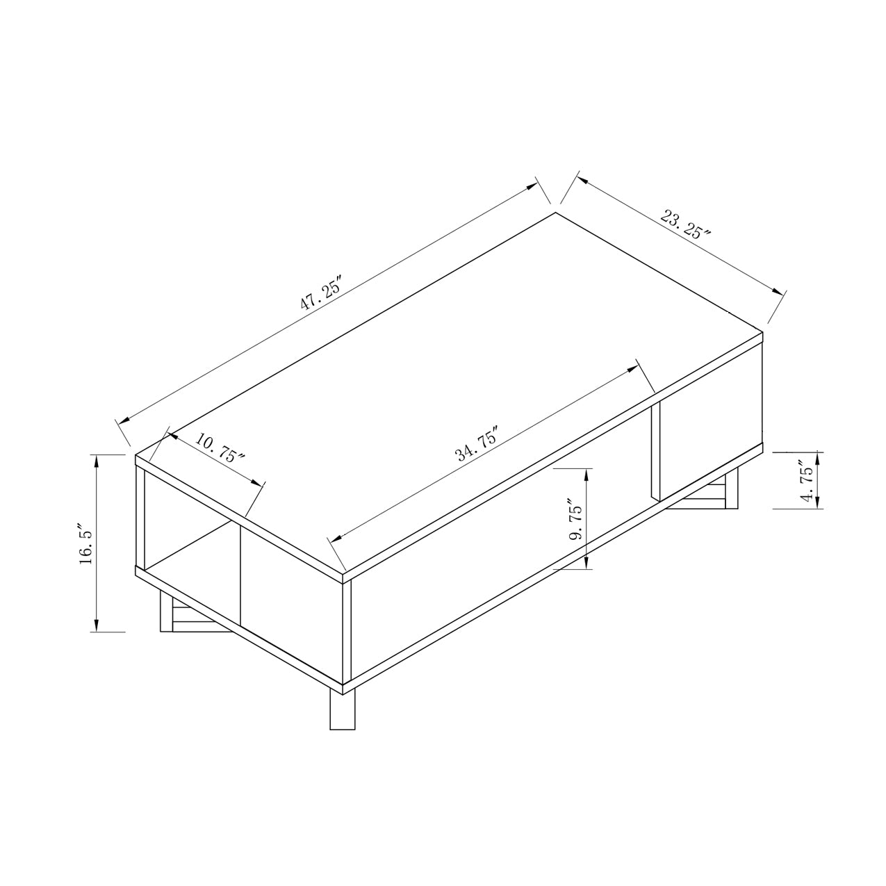 ID USA  223052CT Coffee Table Distressed Grey & Black