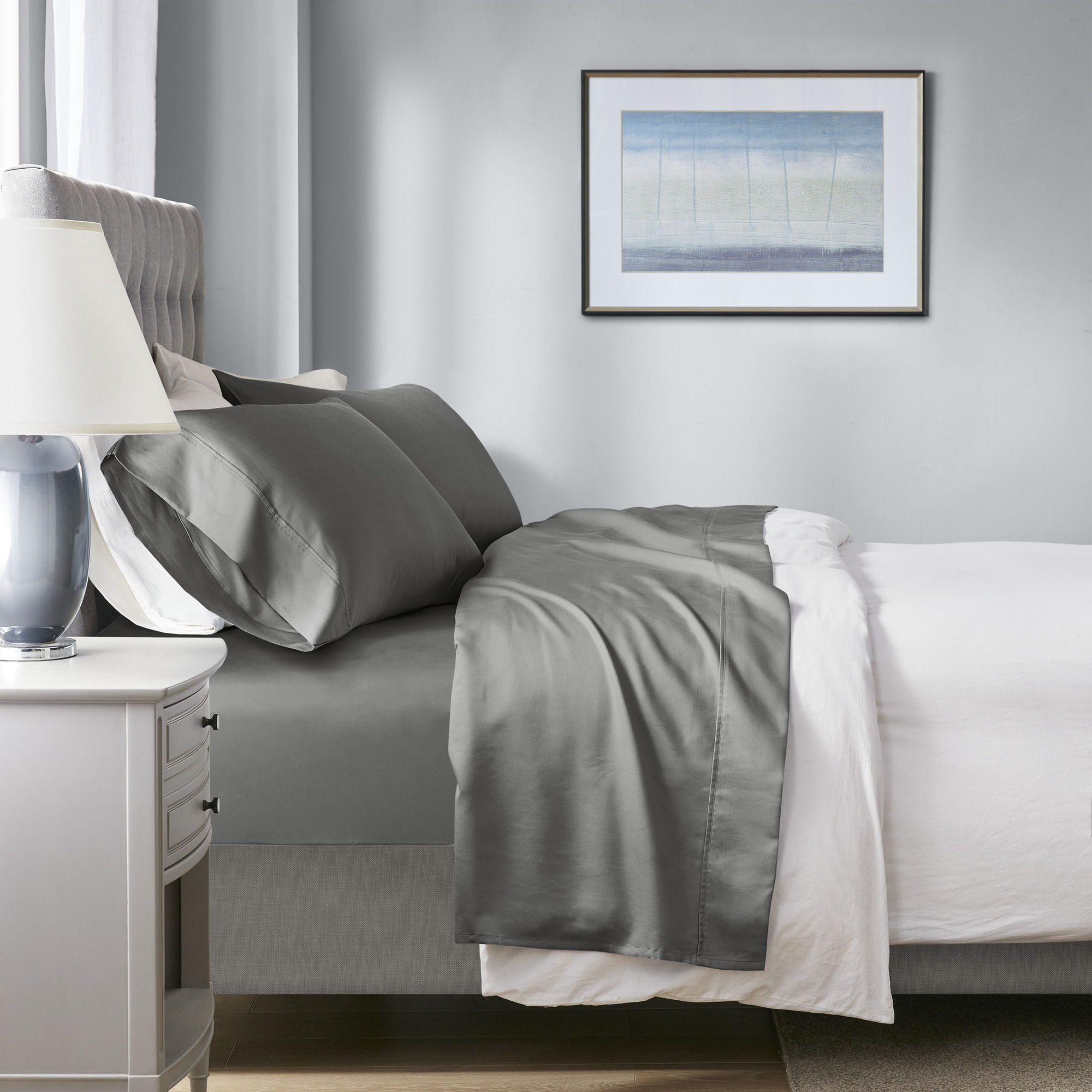 1000 Thread Count - Full HeiQ Smart Temperature Blend 4 Piece Sheet Set - Charcoal