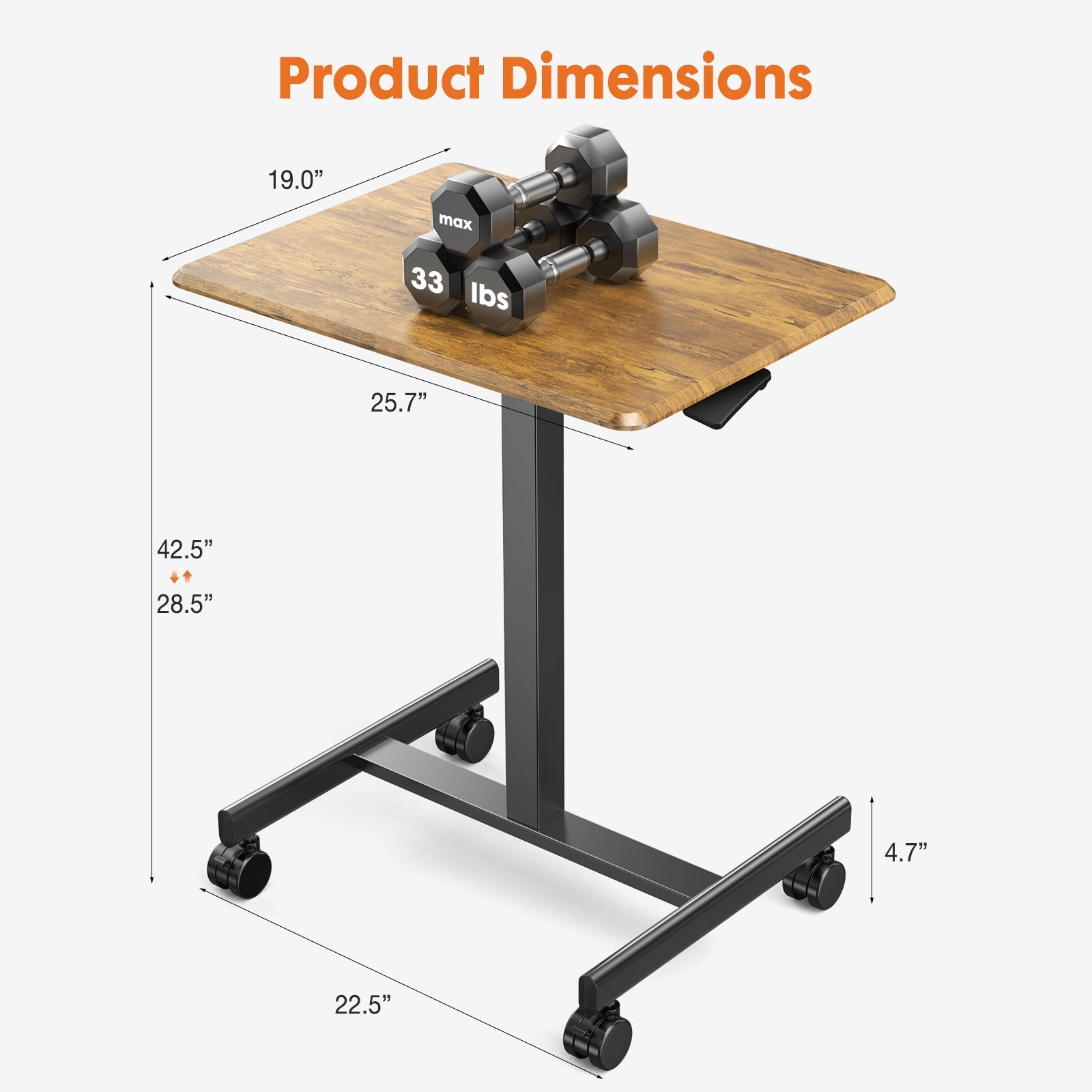 Sweetcrispy Small Mobile Rolling Standing Desk Rolling Desk Laptop Computer Cart for Home