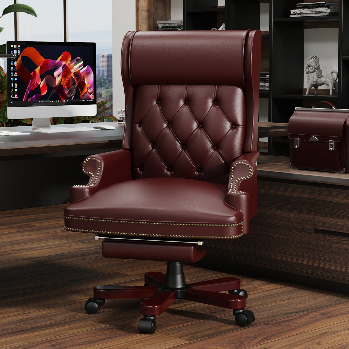 330LBS Executive Office Chair with Footstool, Ergonomic Design High Back Reclining Comfortable Desk Chair -  
Burgundy