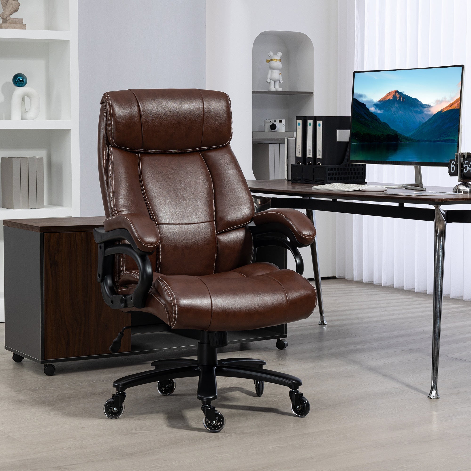 Vinsetto Big and Tall Office Chair, PU Leather Desk Chair 400lb, Brown