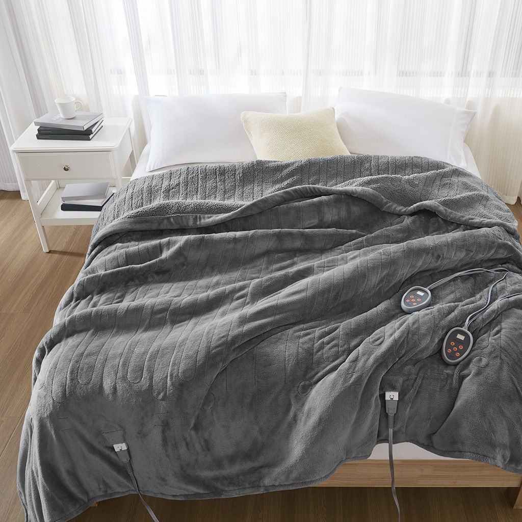 Heated Microlight to Berber - Blanket - Twin - Gray