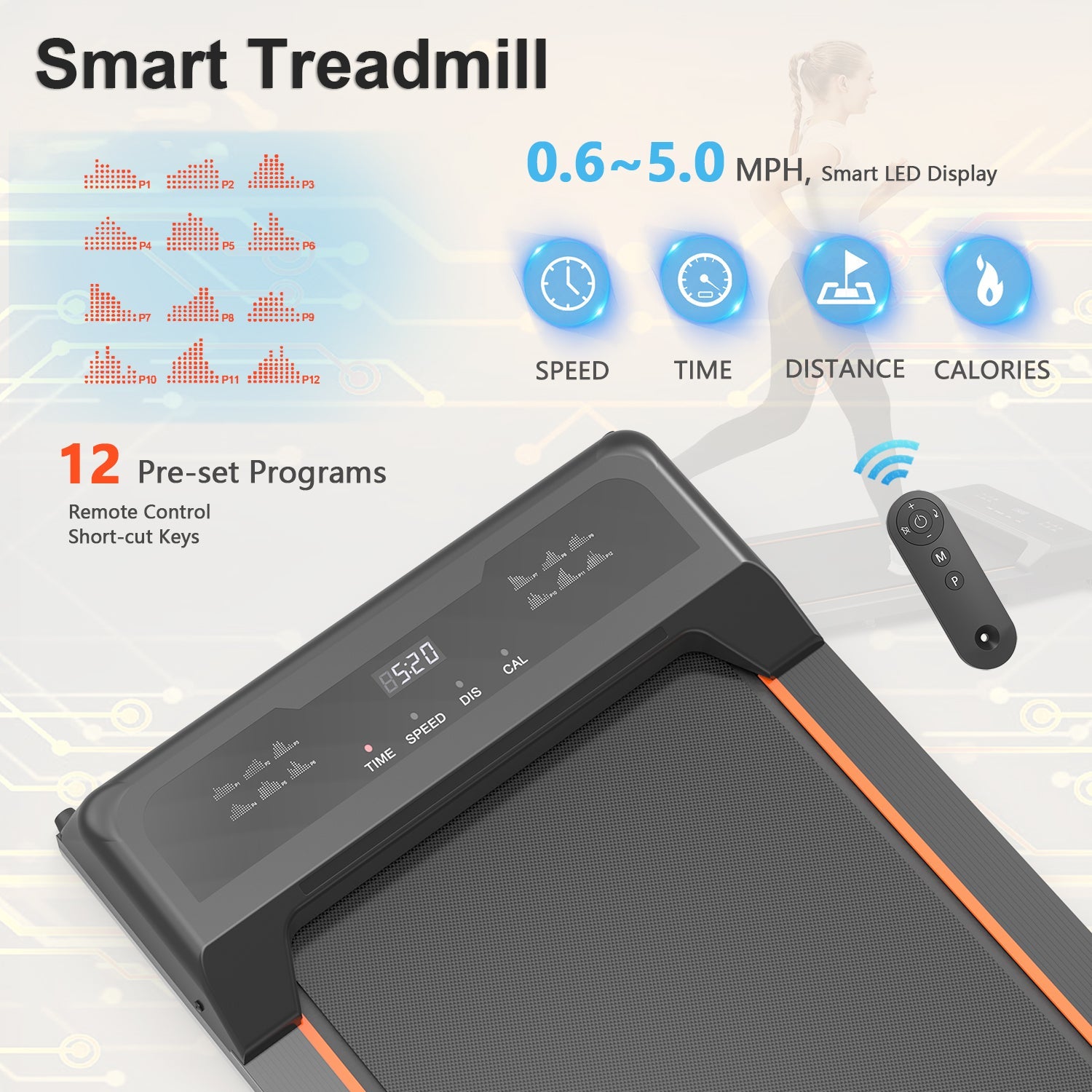 Walking Pad Under Desk Treadmill, LED Display and Remote Control Portable Treadmill for Home and Office, 2.5HP 265LBS