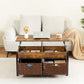 Metal coffee table,desk,with a lifting table,and hidden storage space.There were two removable wicker baskets that could be placed in any space such as the living room,color:brown with fire wood grain