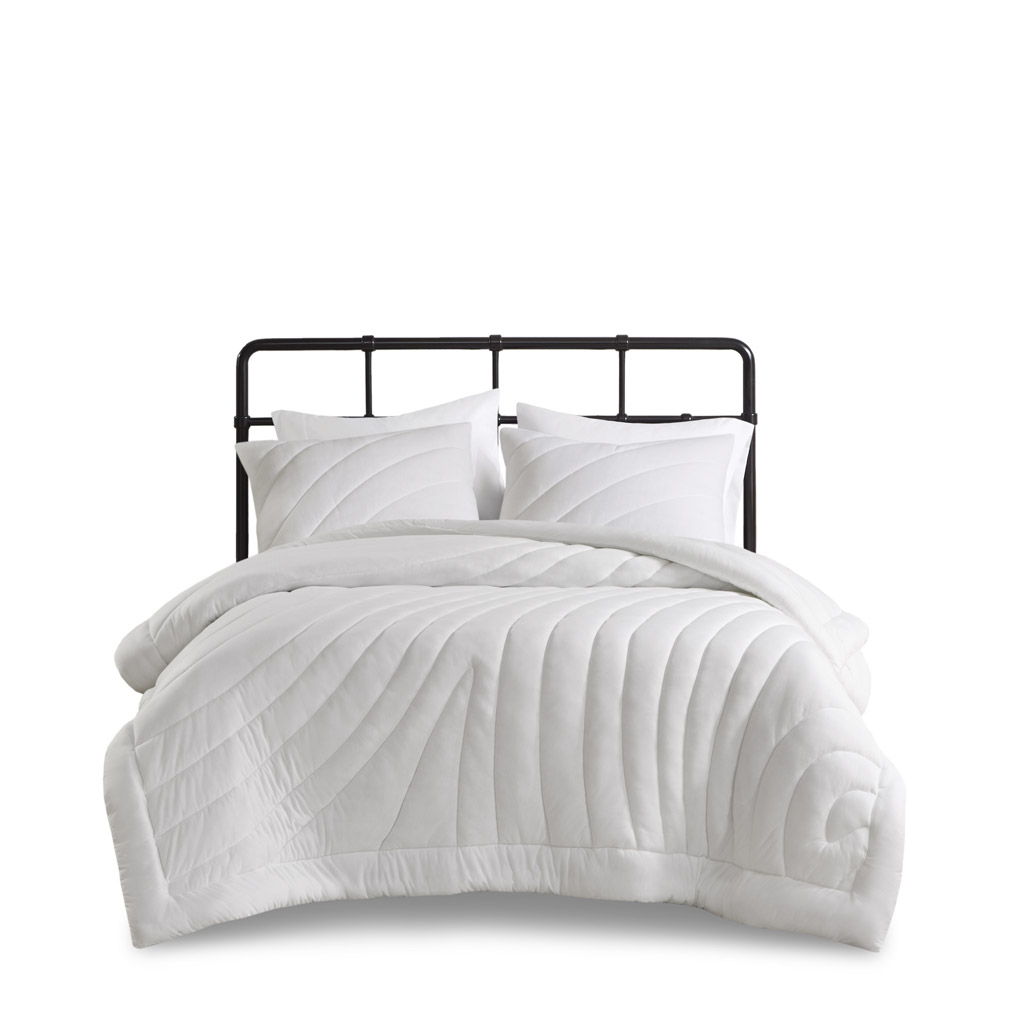 Juniper - Poly Jersey Puffy Twin Comforter Set - White