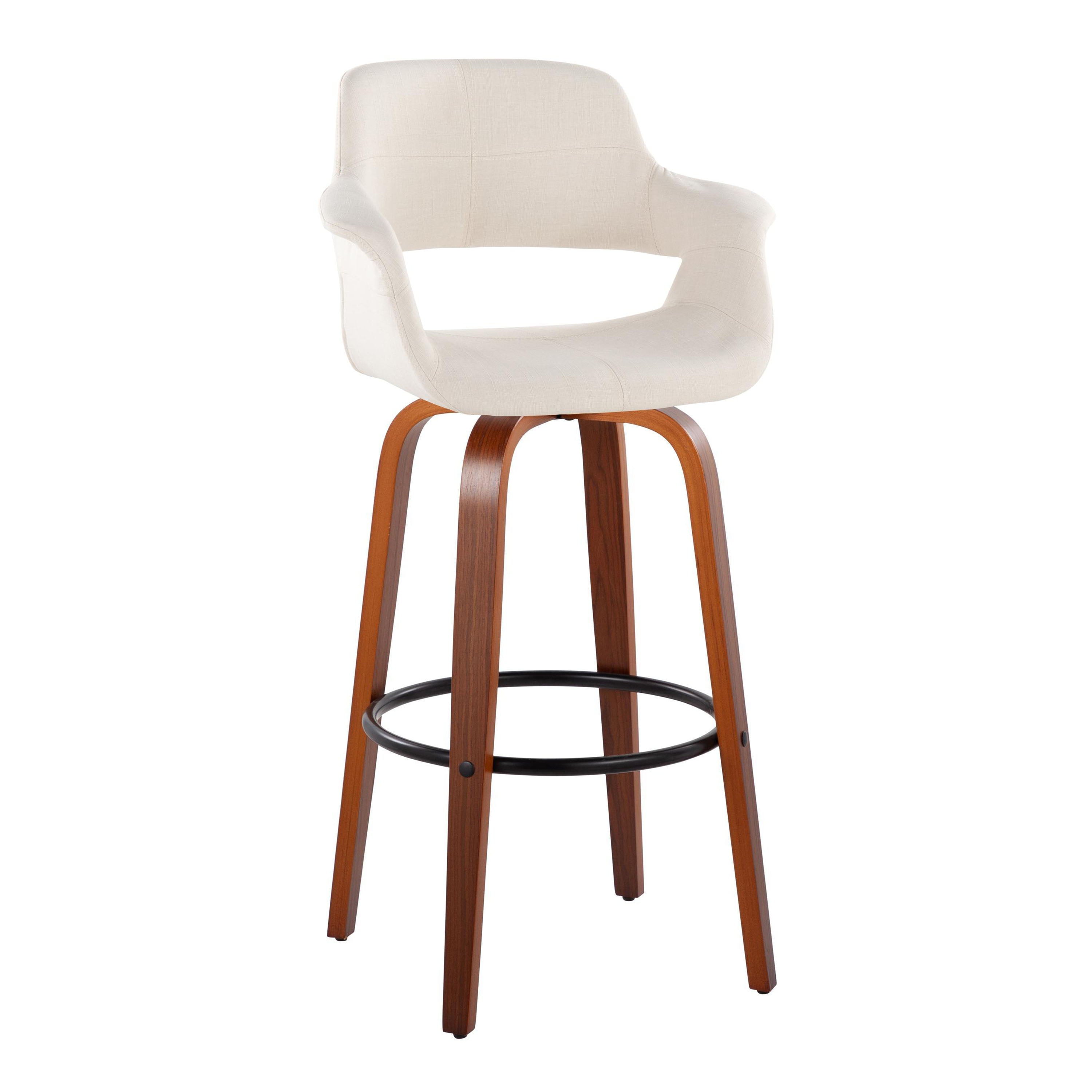 Vintage Flair - Mid Century Modern Fixed Height Barstool With Swivel With Round Footrest (Set of 2)