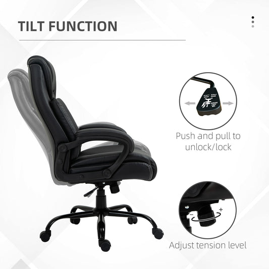 Big and Tall 400lbs Executive Office Chair with Wide Seat, Computer Desk Chair with High Back PU Leather Ergonomic Upholstery, Adjustable Height and Swivel Wheels, Black