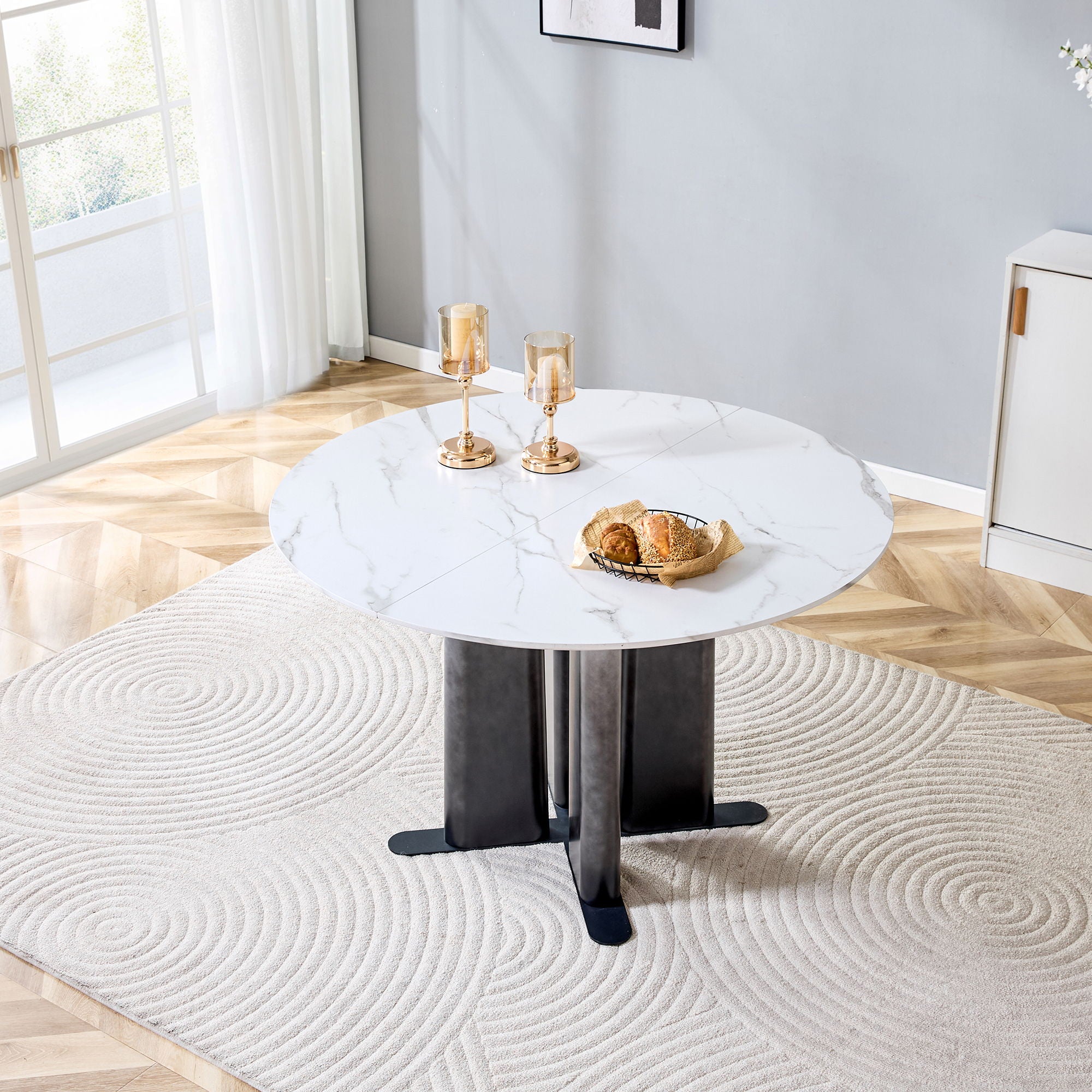 Round Dining Table With Cross Base, Modern Home Furniture
