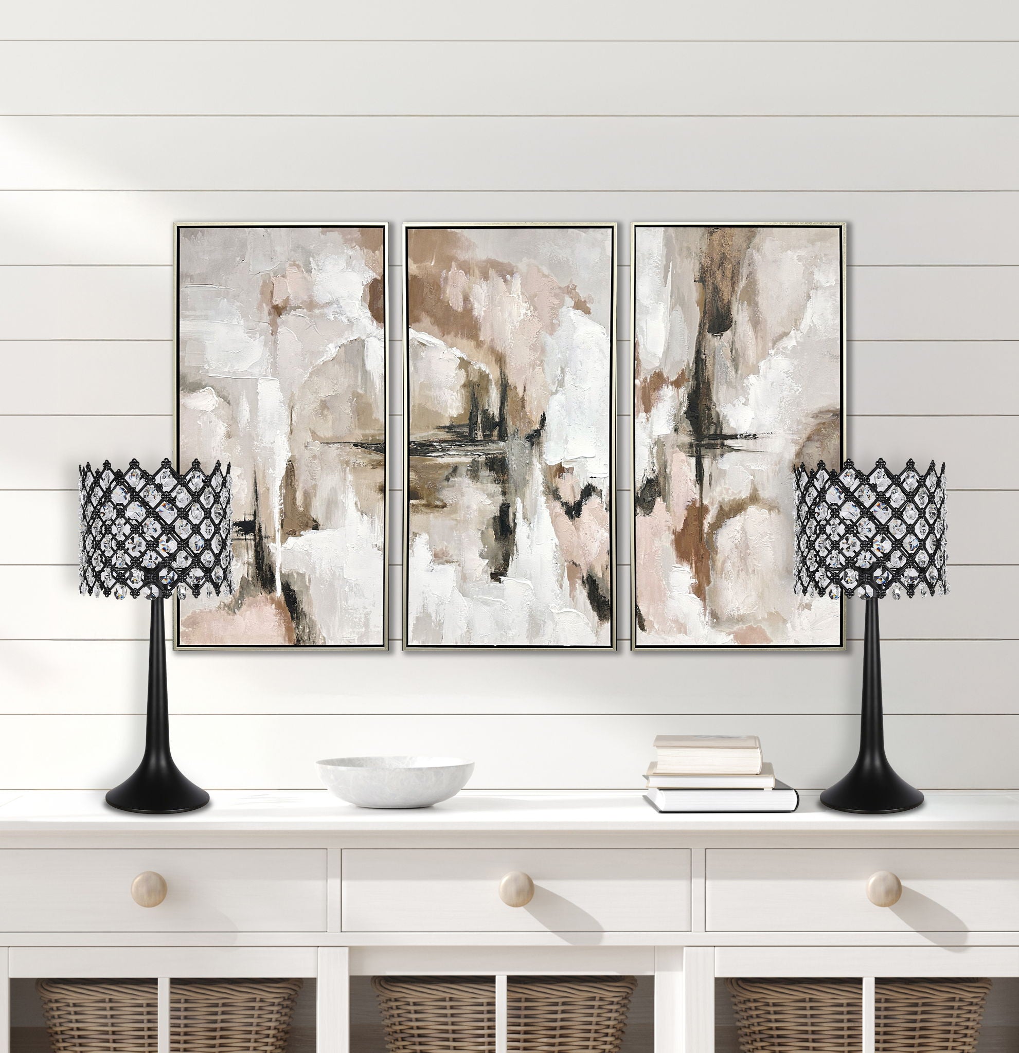 "Crystal Lattice Radiance" Metal And Crystal Table Lamp (Set of 2) - Matt Black / Clear Crystal