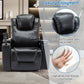 270 Degree Swivel PU Leather Power Recliner Individual Seat Home Theater Recliner with Surround Sound, Cup Holder, Removable Tray Table, Hidden Arm Storage for Living Room, Black