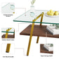 Rectangle Coffee Table, Tempered Glass Tabletop with Gold Metal Legs, Modern Table for Living Room , Transparent Glass