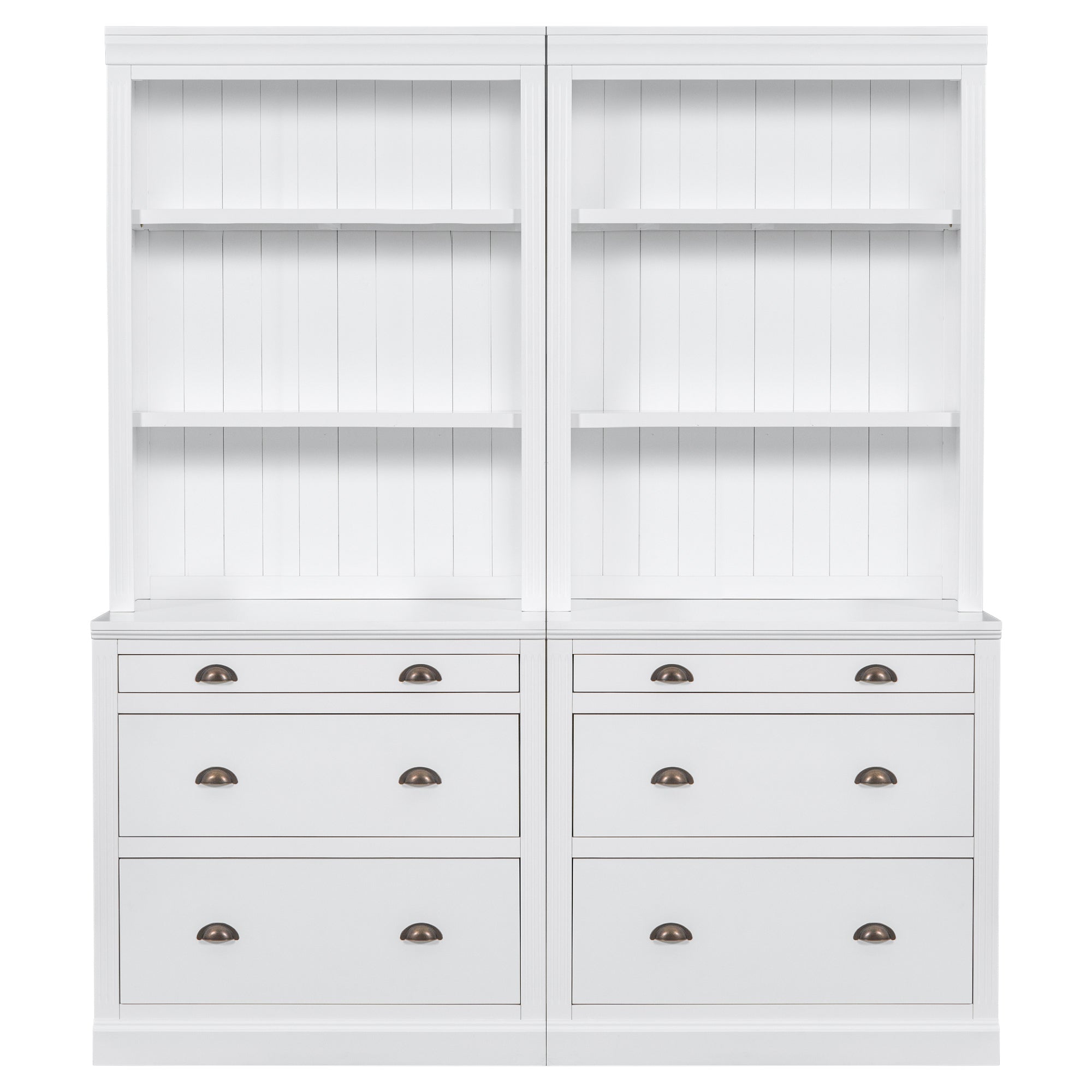 83.4"Tall Bookshelf Suite,Modern Bookcase Suite with LED Lighting, Drawers and Open Shelves,2-Piece Set Storage Bookshelf for Living Room,Home Office,White