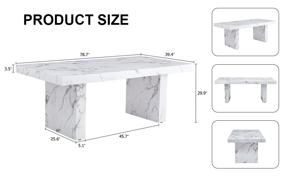 Modern rectangular dining table, office desk. MDF material. The white kitchen dining table has patterns and is suitable for 8-10 people.