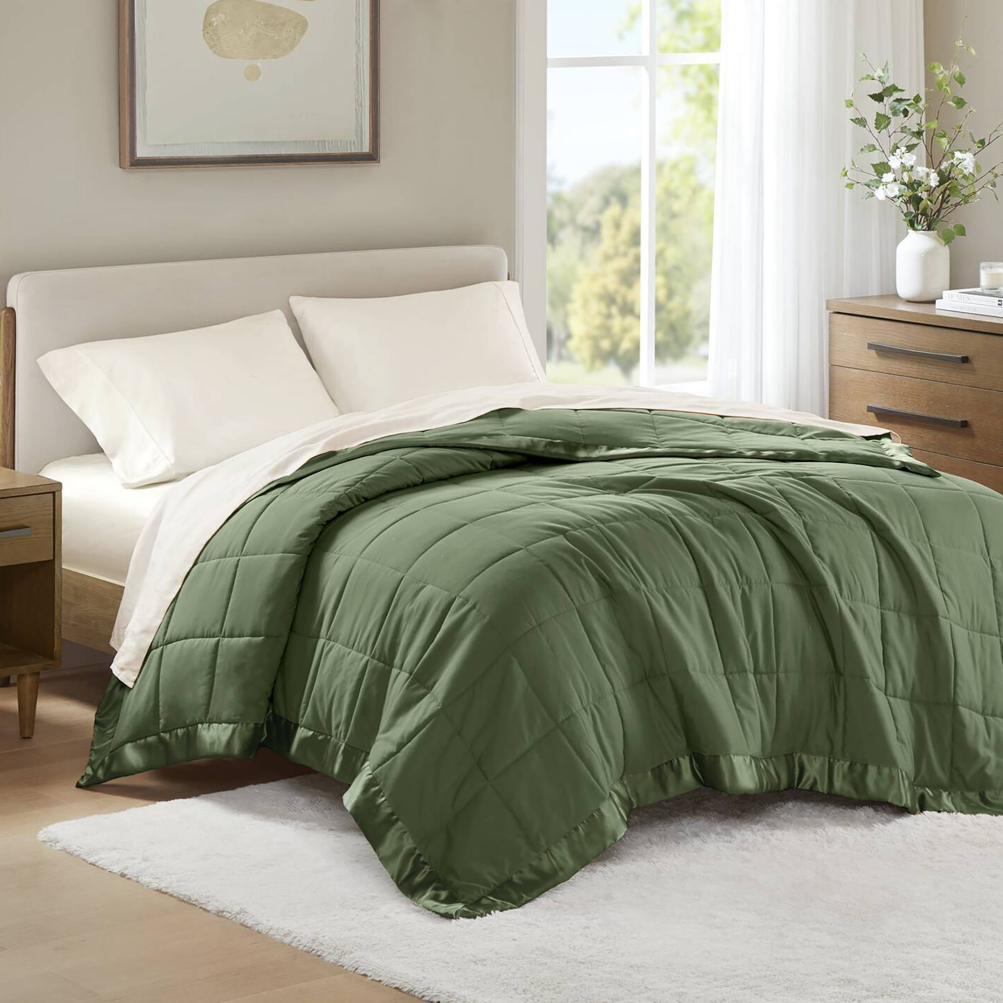 Windom - Full/Queen Lightweight Down Alternative Blanket With Satin Trim - Green