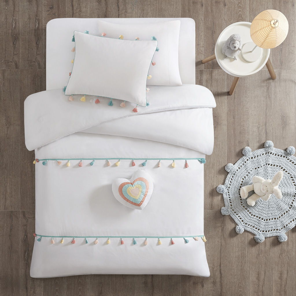 Tessa - Twin Tassel Comforter Set - White