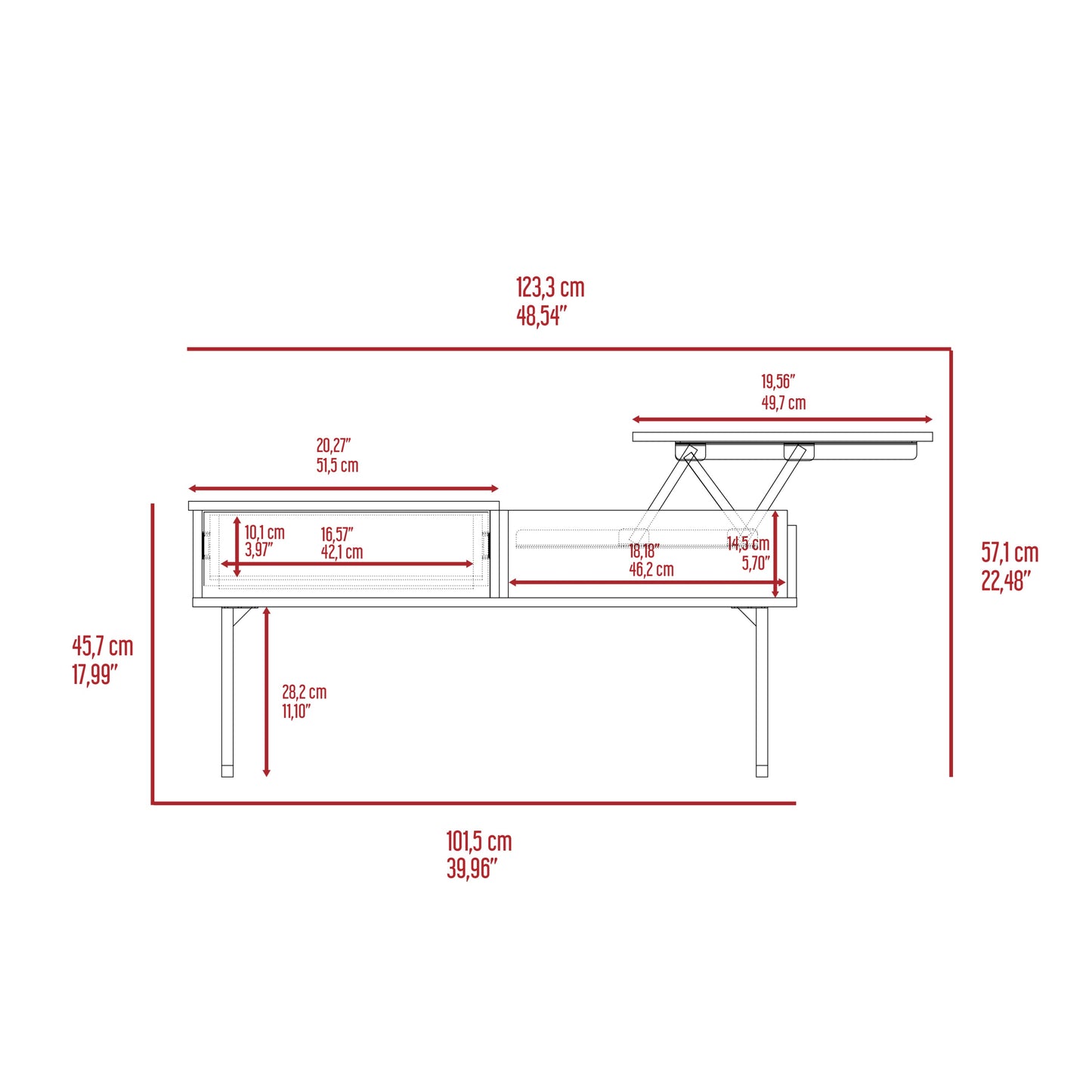 Lift Top Coffee Table With Drawer Vezu, Dark Walnut Finish