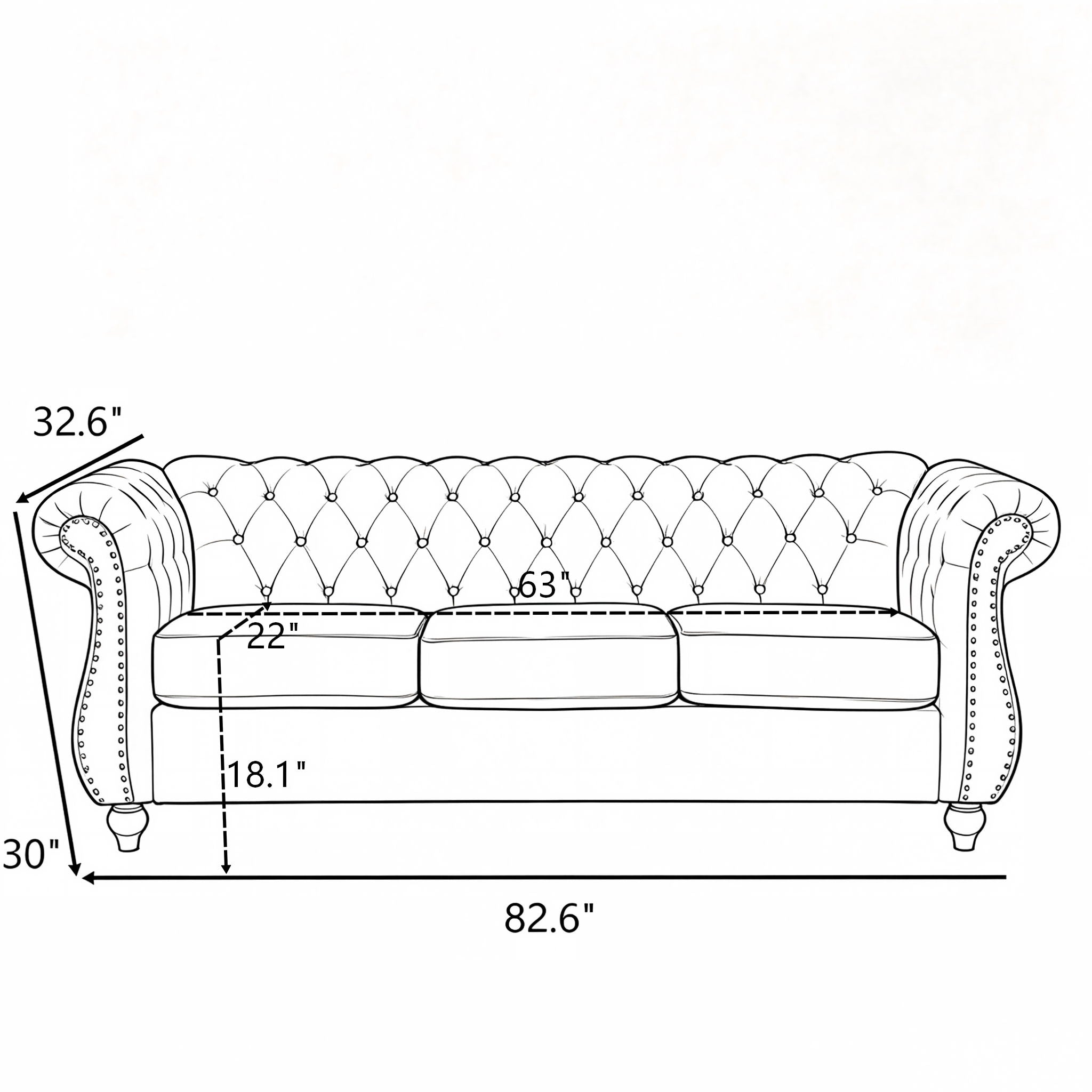 Chesterfield 3 Seater Sofa With Rolled Arms