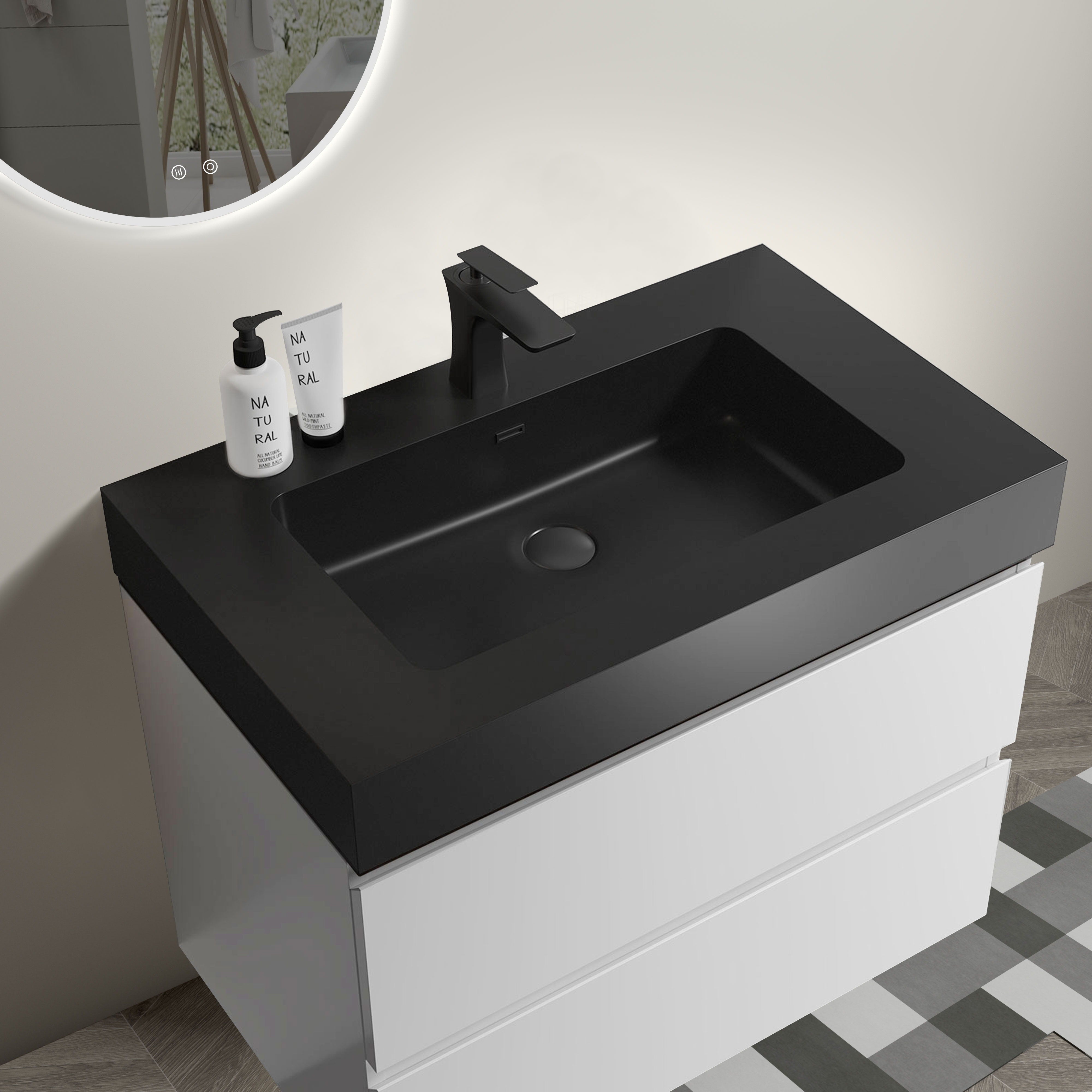 Alice - Bathroom Vanity With Large Storage, Sink Wall Mounted Floating Bathroom Vanity For Modern Bathroom, One-Piece Sink Basin Without Drain And Faucet