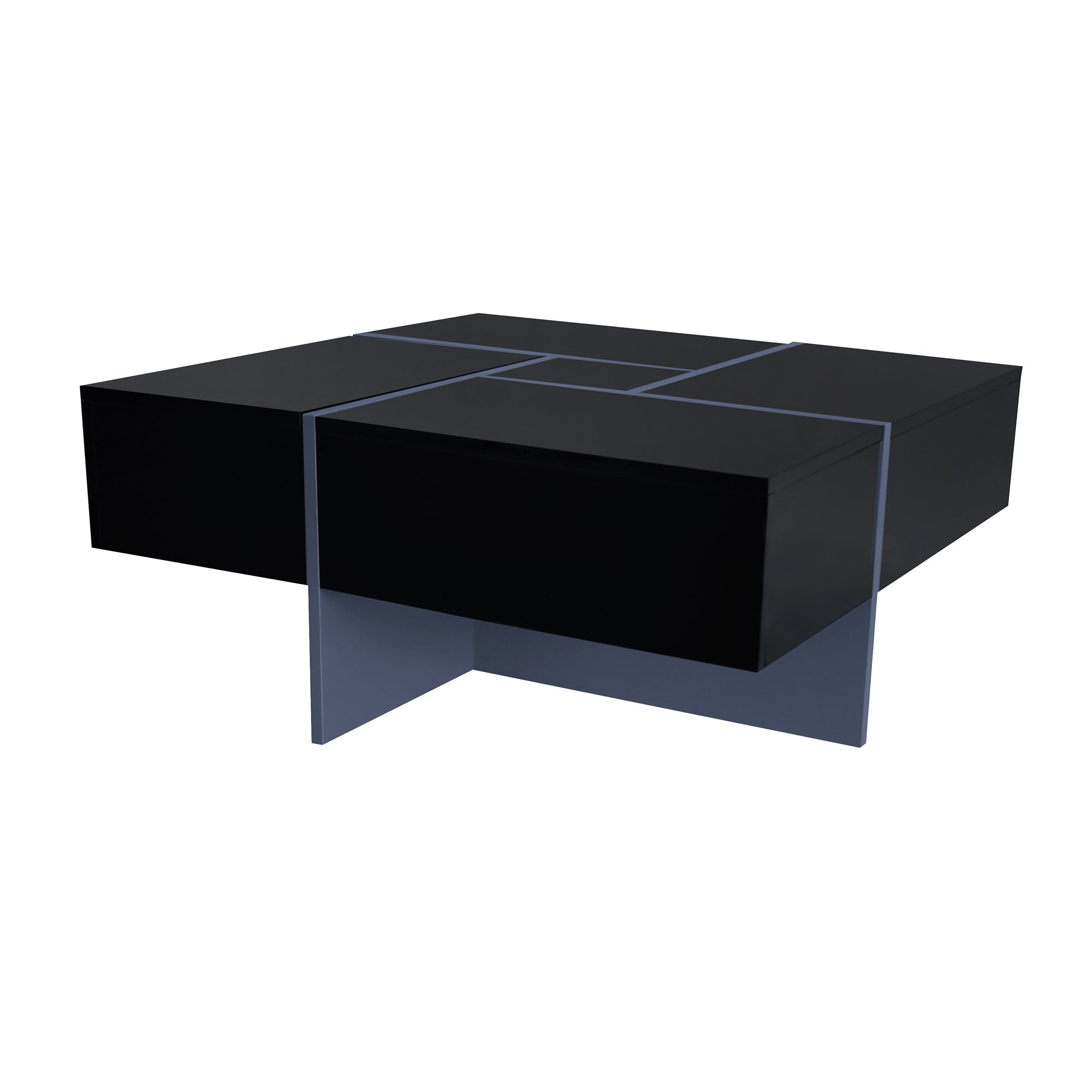 Unique Design Coffee Table with 4 Hidden Storage Compartments, Square Cocktail Table with Extendable Sliding Tabletop, UV High-gloss Design Center Table for Living Room, 31.5"x 31.5"