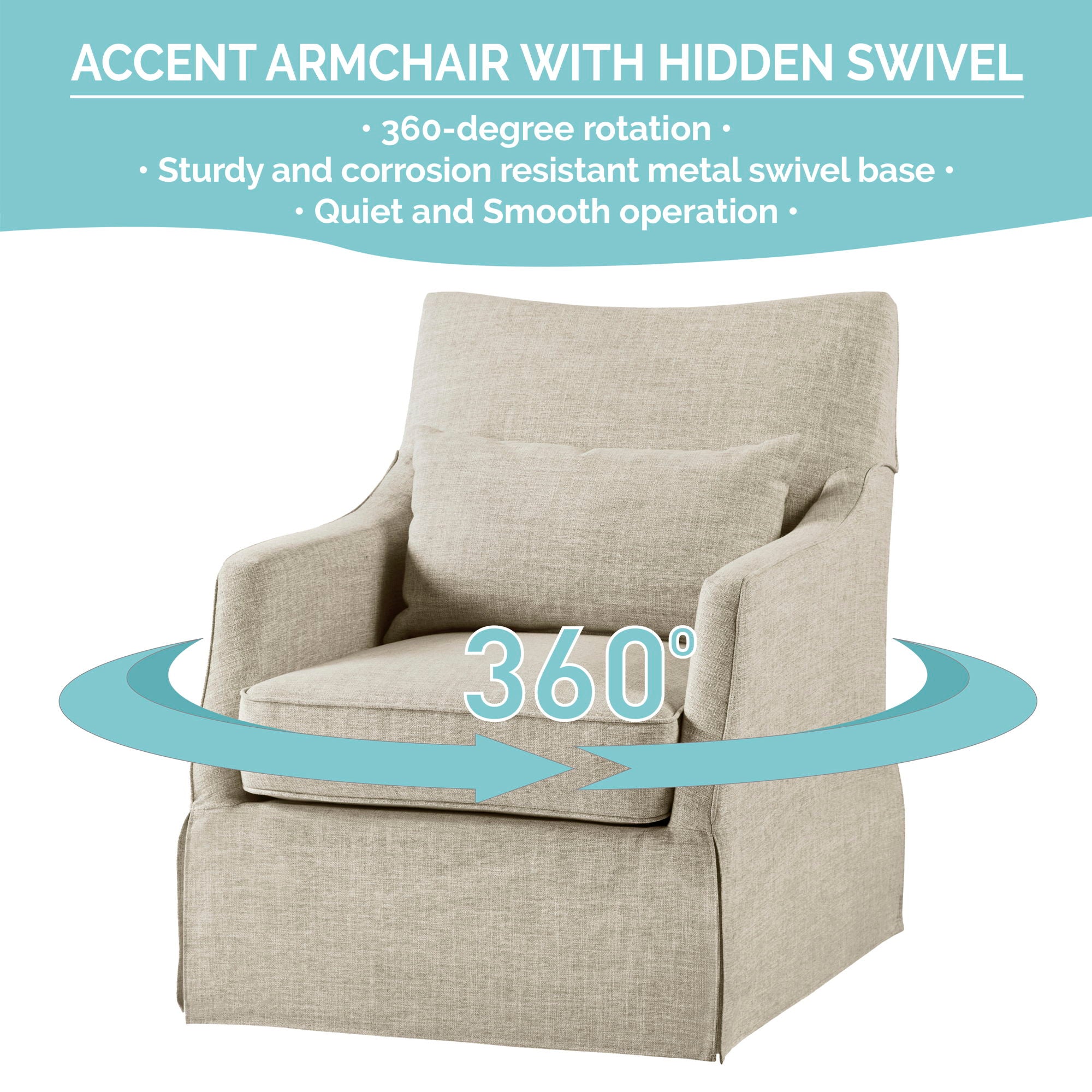 London - Upholstered Skirted Swivel Armchair With Lumbar Pillow - Mint